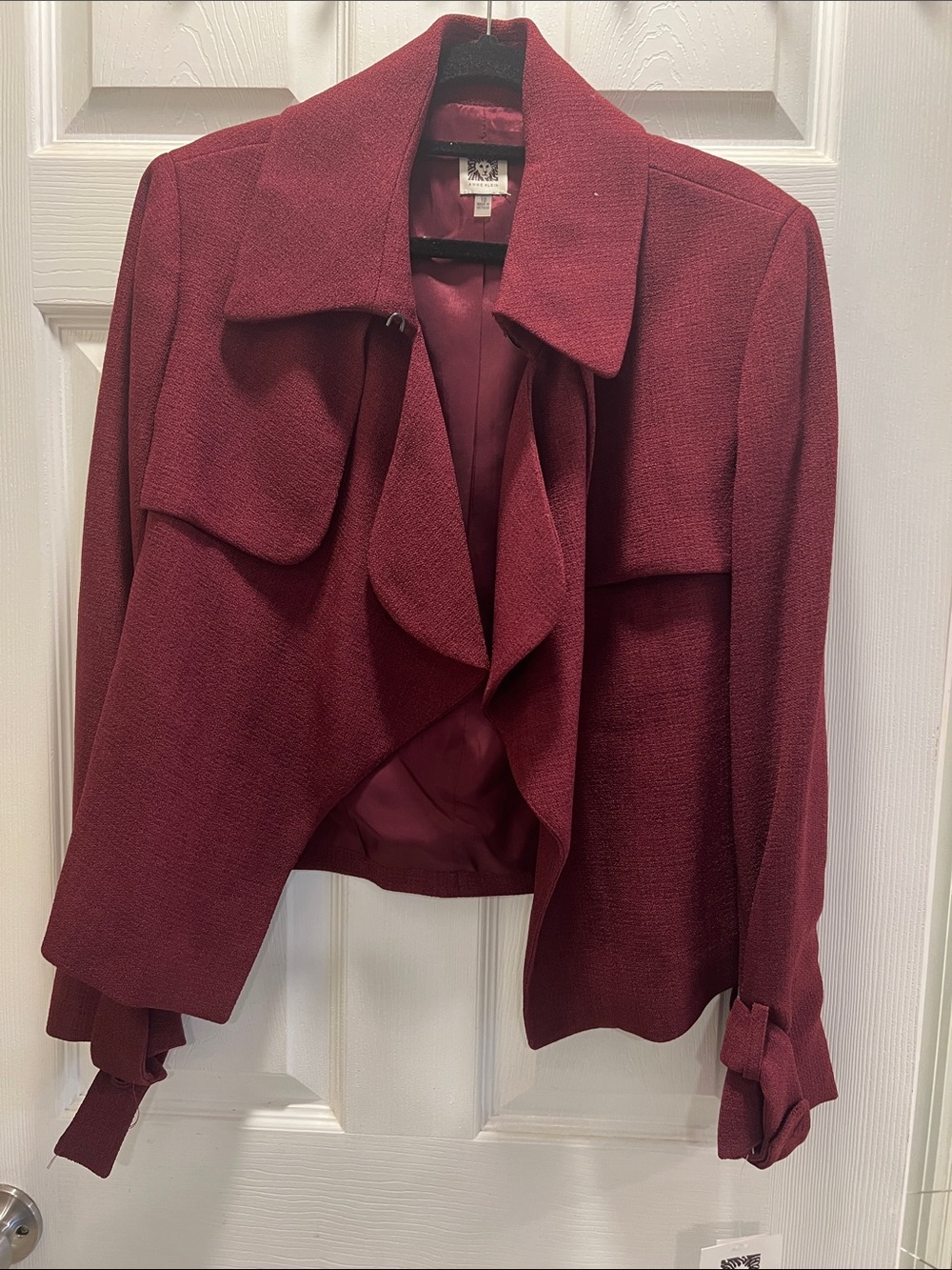 NWT Anne Klein Wine-Red Textured Open-Front Blazer